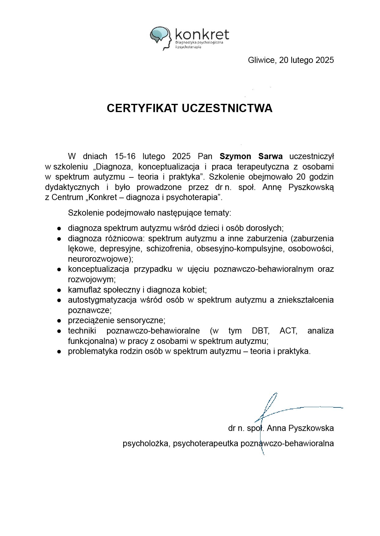 Praca z osobami w spektrum autyzmu